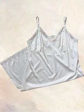 Vanity Fair White Satin Lace-Trim Chemise Slip